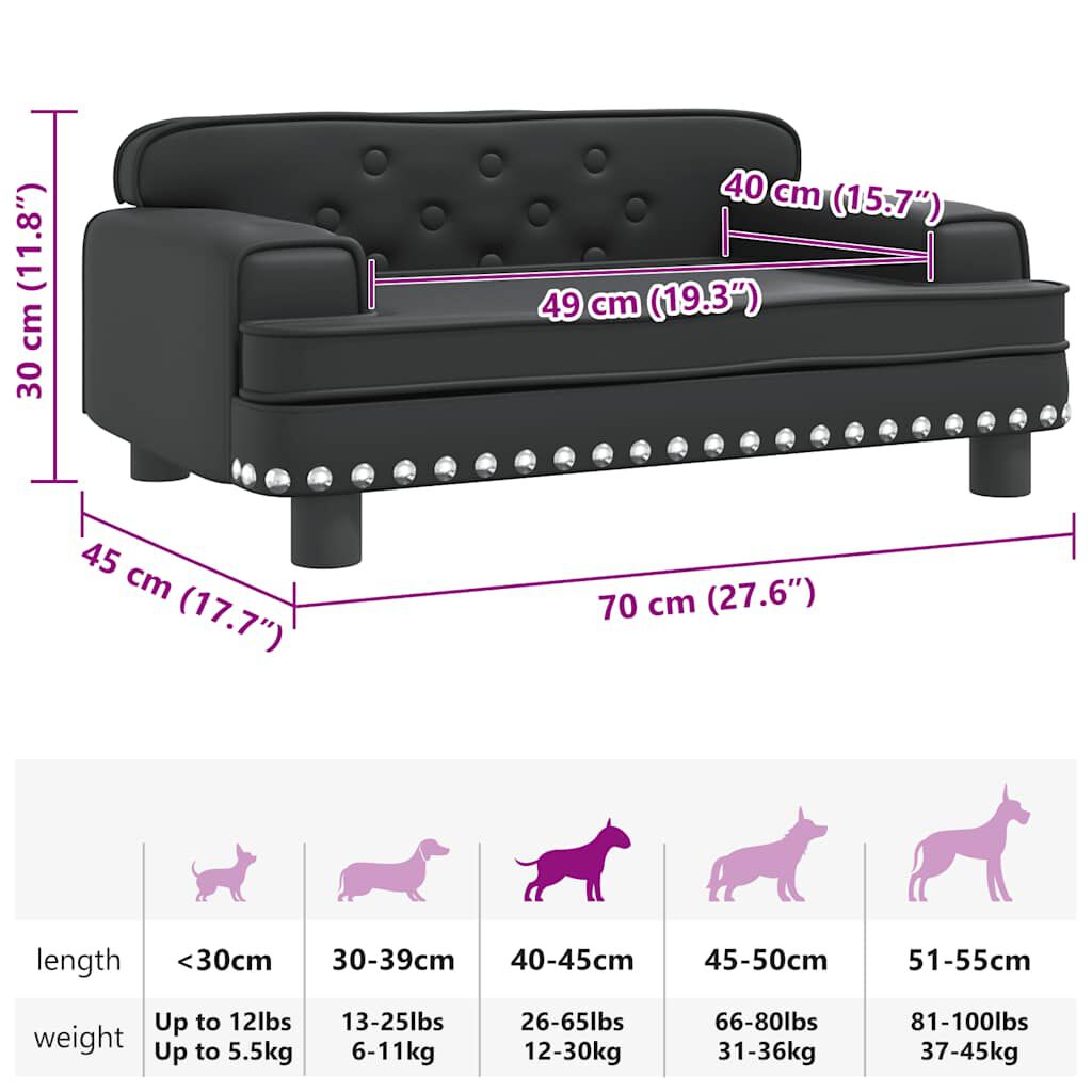 Lit pour chien noir en velours 70x45x30 cm