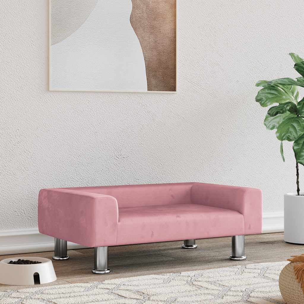 Lit pour Chien Rose en Velours 70x45