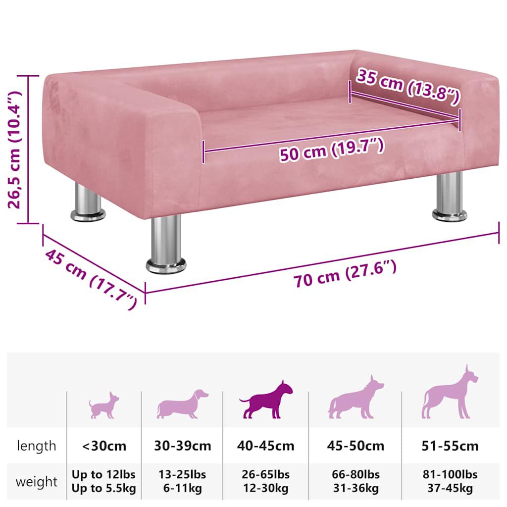 Lit pour Chien Rose en Velours 70x45