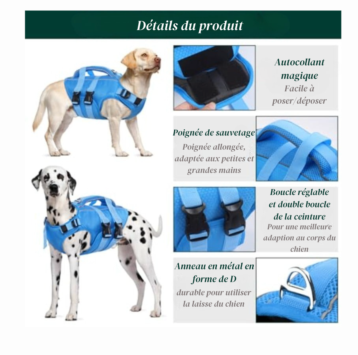 Gilet de Sauvetage Réfléchissant pour Chien avec Poignée