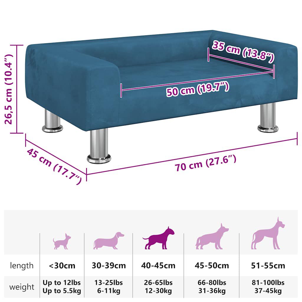 Lit Pour Chien Bleu Velours 70x45x26,5 cm