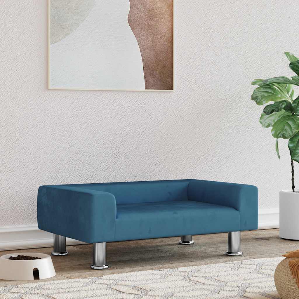 Lit Pour Chien Bleu Velours 70x45x26,5 cm